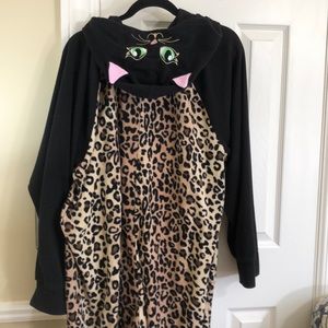 Leopard Cat footie hoodie pajamas with pockets